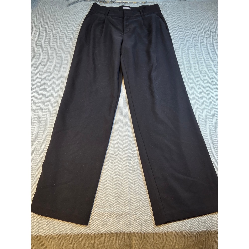 Maurices Womens Wide Leg Dress Pants Black Pleated High Rise Size 14 Long